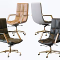 Modern Office Chairs With Leather Upholstery Metal Base And Rolling Wheels