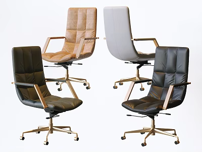 Modern Office Chairs With Leather Upholstery Metal Base And Rolling Wheels 3d model