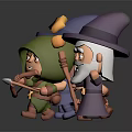 Colorful Cartoon Game Movie Characters Wearing Star Hat Green Hood Holding Axe And Staff