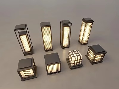 Modern Outdoor Lights With Various Square Rectangular Illuminated Metal Frames 3d model