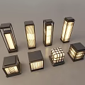 Modern Outdoor Lights With Various Square Rectangular Illuminated Metal Frames 3d model