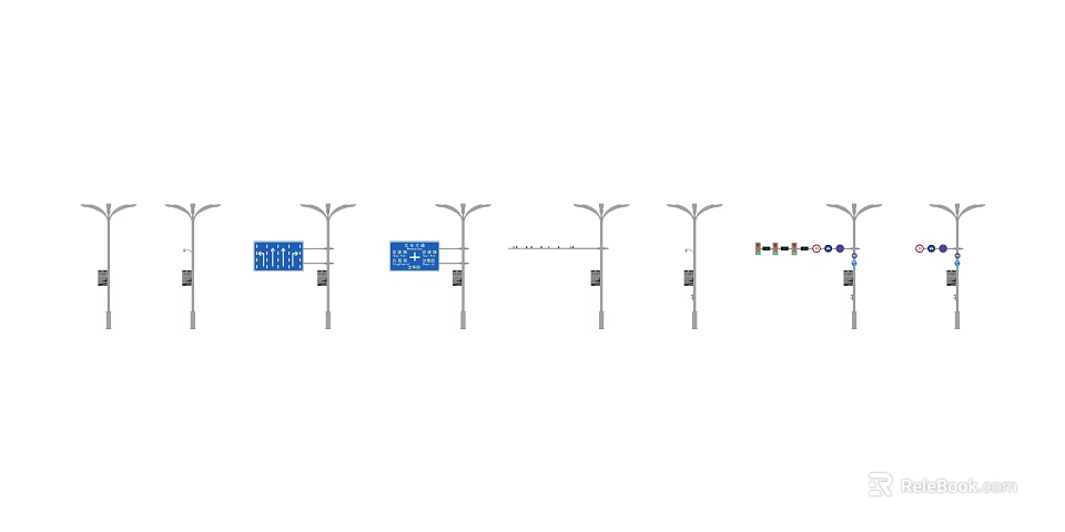 Urban Road Facilities Featuring Street Lamps Blue Traffic Signs And Road Structures 3d model 