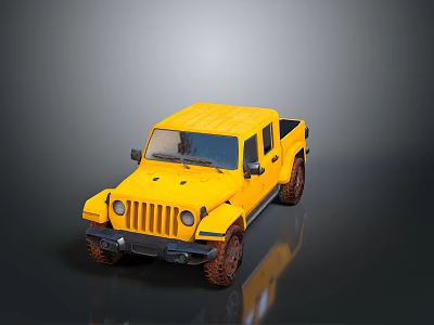 Yellow Military Pickup Truck Off Road Exterior Design With Durable Wheels 3d model