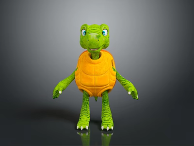 Cartoon Reptile Turtle With Green Body Orange Shell Blue Eyes In Standing Pose 3d model