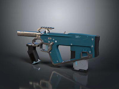Teal Colored Tactical Gun With Metallic Components Scope And Ergonomic Grip 3d model