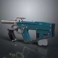 Teal Colored Tactical Gun With Metallic Components Scope And Ergonomic Grip