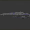 Gray Spaceship 3D Model Featuring Blue Stripes And Wing Like Structure In Space