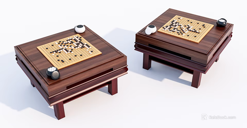 Wooden Entertainment Table With Square Board Game Design And Black White Pieces 3d model 