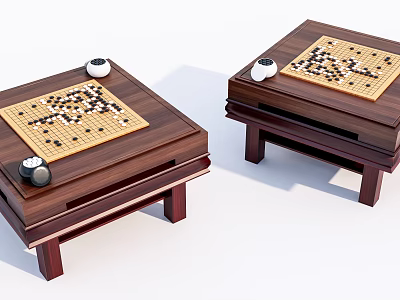 Wooden Entertainment Table With Square Board Game Design And Black White Pieces 3d model