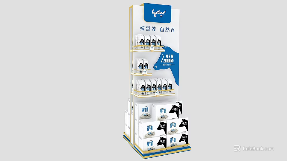 Multi Tiered Commercial Display Rack for Bright Milk Products Retail Store Organized Placement 3d model 