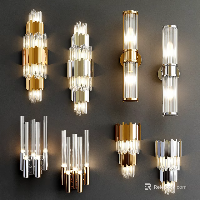 Modern Elegant Wall Lamps With Gold Silver Finishes And Glass Crystal Elements 3d model 