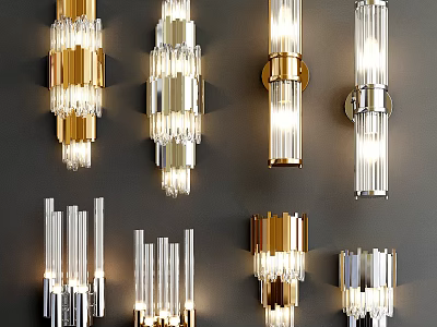 Modern Elegant Wall Lamps With Gold Silver Finishes And Glass Crystal Elements 3d model