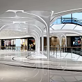 Spacious Modern Mall Atrium With Curved Architectural Ceiling Glass Facade And Escalators