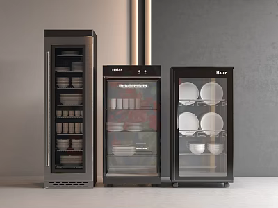 Modern Haier Kitchen Appliances with Transparent Doors Storing Dishes Inside 3d model
