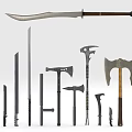 Various Weapon Collection With Knives Axes Daggers And Metal Blades Of Different Sizes