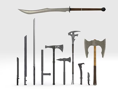Various Weapon Collection With Knives Axes Daggers And Metal Blades Of Different Sizes 3d model
