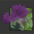 Decorative Miniature Landscape Scene With Purple Tree Small Pond Grass And Path