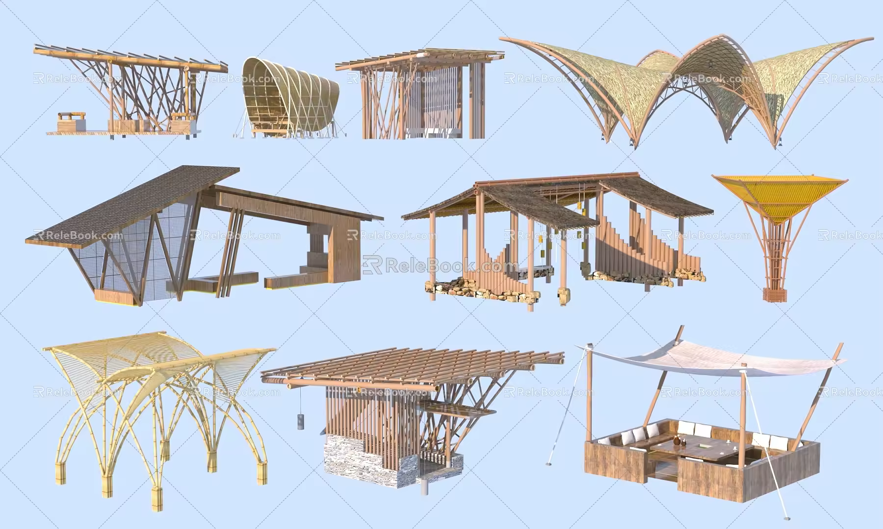 New Chinese Style Landscape Pavilion Corridor Frame Combination 3d model