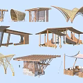 New Chinese Style Landscape Pavilion Corridor Frame Combination 3d model