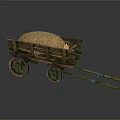 Rustic Vintage Wooden Cart Filled With Hay And Spoked Wheels On Dark Background