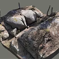 Natural Outdoor Scene Featuring Large Stones And Wooden Posts With Dirt And Wild Grass