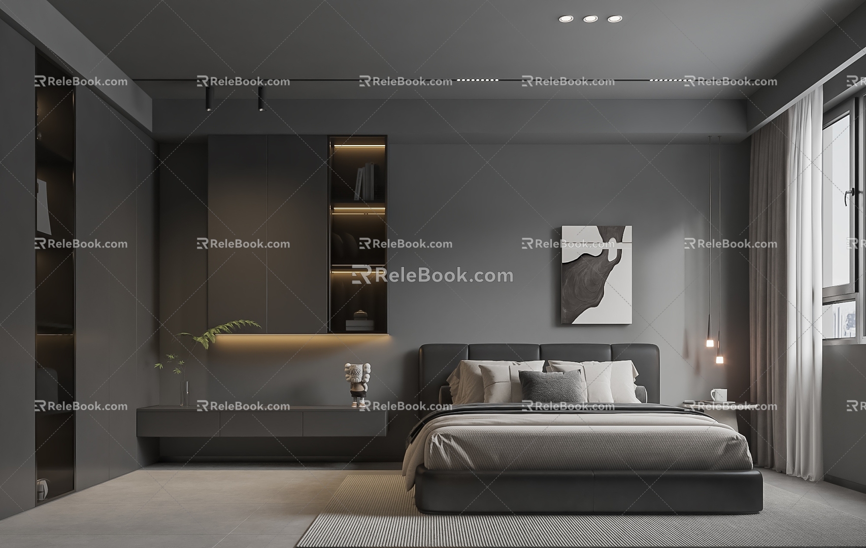 Modern gray bedroom 3d model