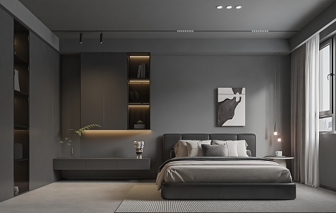 Modern gray bedroom 3d model