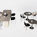 Modern Table And Chair Set With Rectangular Round Tables And Black White Seats 3d model