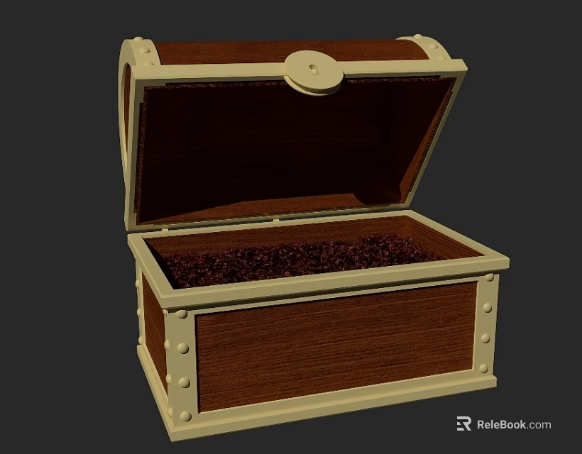 Open Wooden Treasure Chest Filled With Gold Coins And Decorative Details 3d model 
