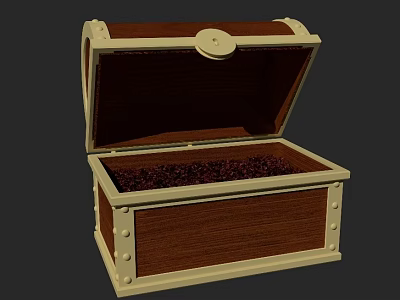 Open Wooden Treasure Chest Filled With Gold Coins And Decorative Details 3d model