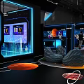 Baidu Futuristic Tech Exhibition Booth With Arched Structure Blue Lighting Background Screen And Person