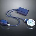 Manual Blood Pressure Monitor With Blue Cuff Inflation Bulb And Dial Gauge
