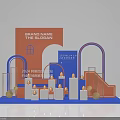 2024 International Exhibition Brand Pavilion With Orange Blue Structures And Geometric Shapes