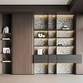 Modern Wooden Bookcase With Multi Compartment Design Textured Backdrop And Built in Lighting