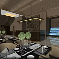 Elegant Modern Restaurant Interior With Table Setting Green Plants And Bar Counter 3d model