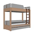 Modern Wooden Bunk Bed With Gray Upholstered Panels Ladder And Storage Drawers