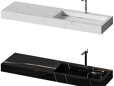 Modern White And Black Marble Rectangular Countertop Washbasin With Faucet Design 3d model