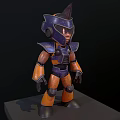 Three Angles of Blue and Orange Armored Character with Horned Helmet 3D Model Design