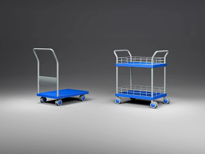 Blue Metal Utility Carts With Single And Double Layers And Wheels For Transport 3d model