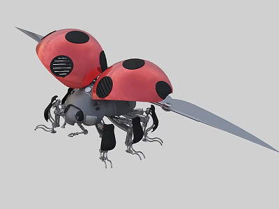 Ladybug Shaped Industrial Equipment With Red Black Spots Mechanical Wings Legs And Blades 3d model