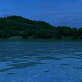 Elevated Bridge With Evening Lights Over River In Green Mountain Forest With Concrete Piers