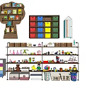 Kids Bookcase With Colorful Storage Bins And Various Toys On Multi Tier Shelves
