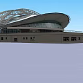 Modern Large Stadium With White Roof Glass Curtain Walls And Steps