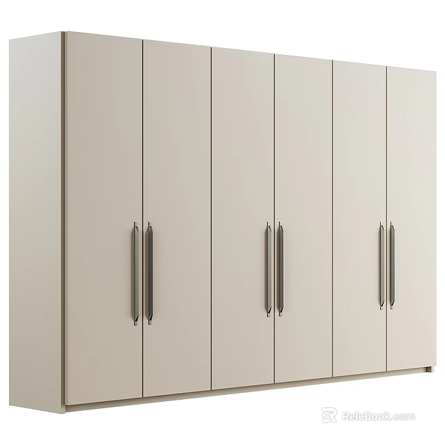 Sleek Modern Storage Cabinet With Light Colored Doors And Metallic Handles For Home Use 3d model 