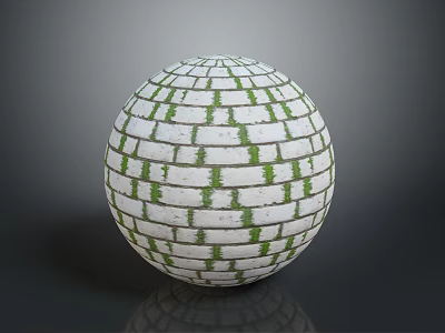 White Brick Patterned Sphere With Green Lines On Round Textured Surface 3d model