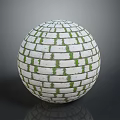 White Brick Patterned Sphere With Green Lines On Round Textured Surface