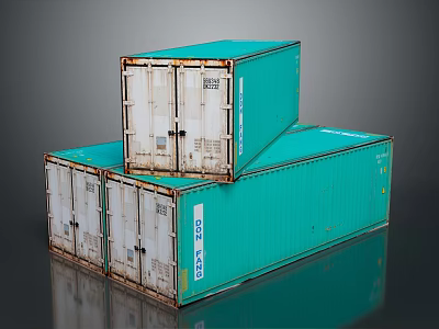 Stacked Teal Shipping Containers Featuring Weathered Metal Doors And Exteriors 3d model