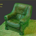 Leather Single Seater Sofa With Armrests And Striped Legs On Herringbone Wooden Floor