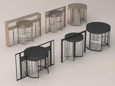 Modern Stylish Revolving Doors With Gold Black Frames And Glass Panels 3d model
