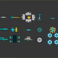 Various Network Technology Icons Including Satellite Server Shield Router And Signal Tower